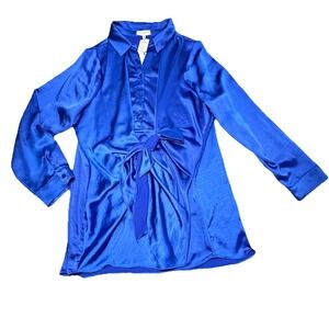 Skies Are Blue Curvy Blue Satin V-Neck Blouse 2X Niston  Lane Boutique‎ NWT